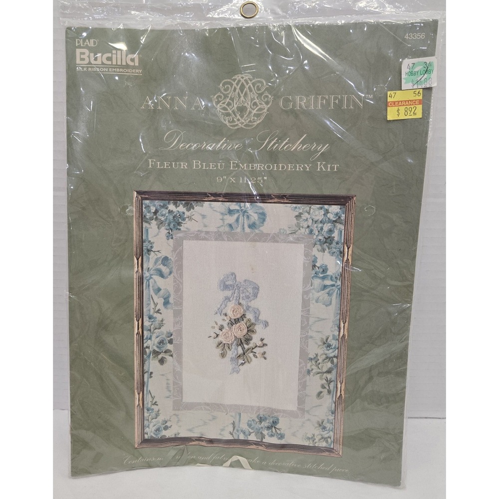 VTG Bucilla Anna Griffin Silk Ribbon Embroidery Kit Fleur Bleu 43356 NEW Sealed